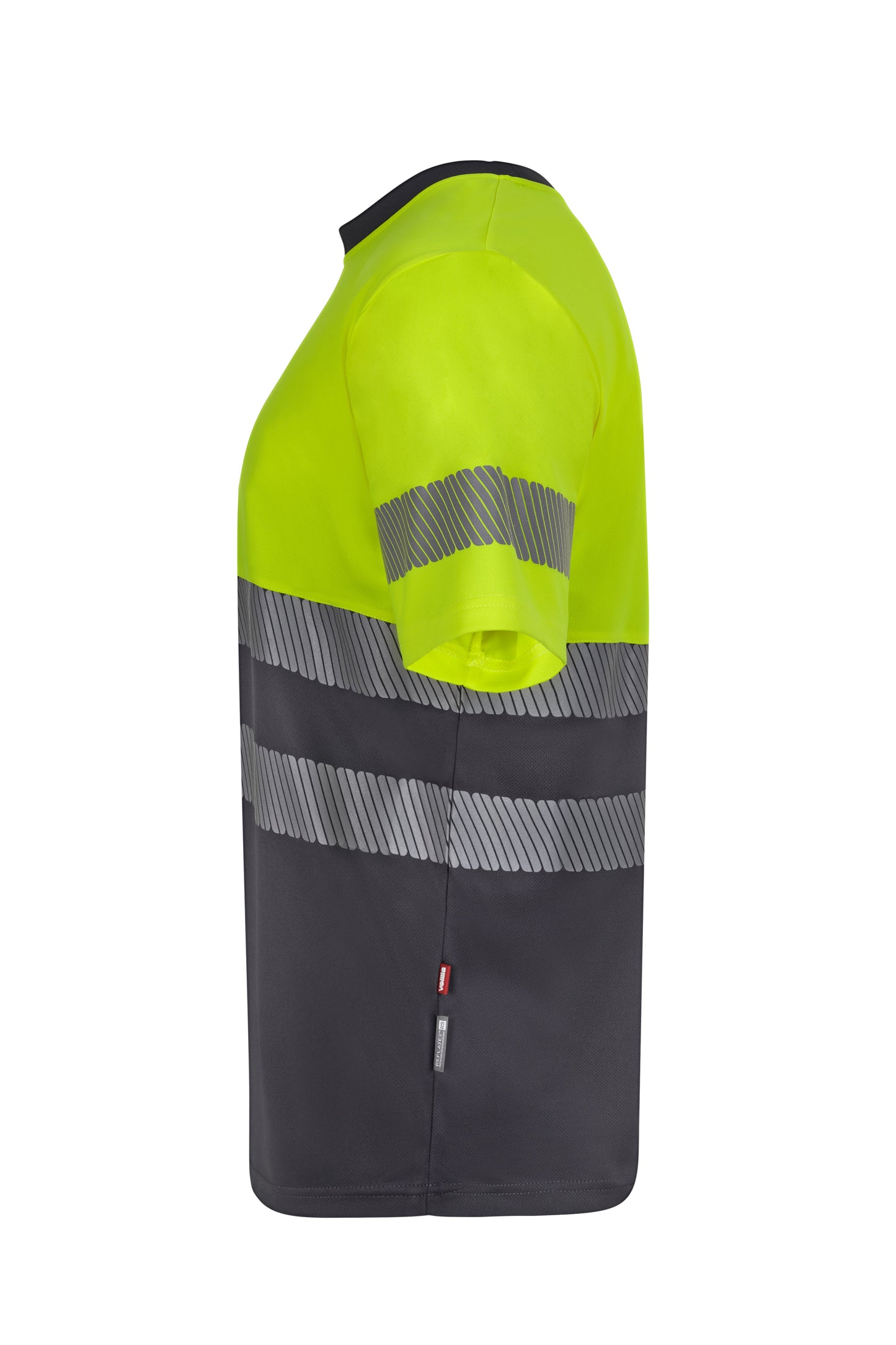 Tricou bicolor cu benzi reflectorizante segmentate maneca scurta GRS gri/galben hi-vis V305633