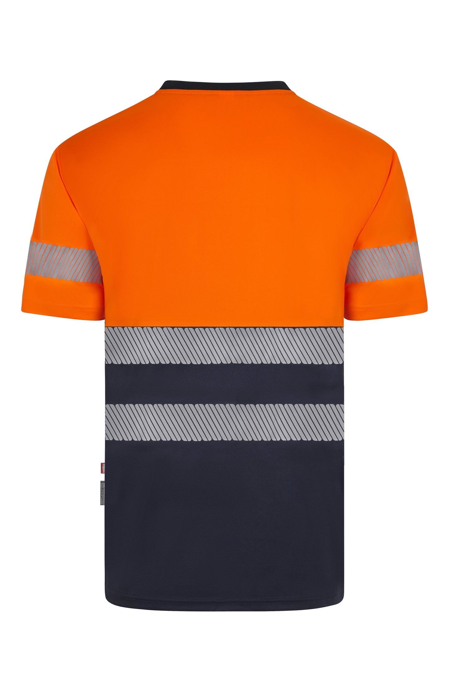 Tricou bicolor cu benzi reflectorizante segmentate maneca scurta GRS albastru marin/portocaliu hi-vis V305633