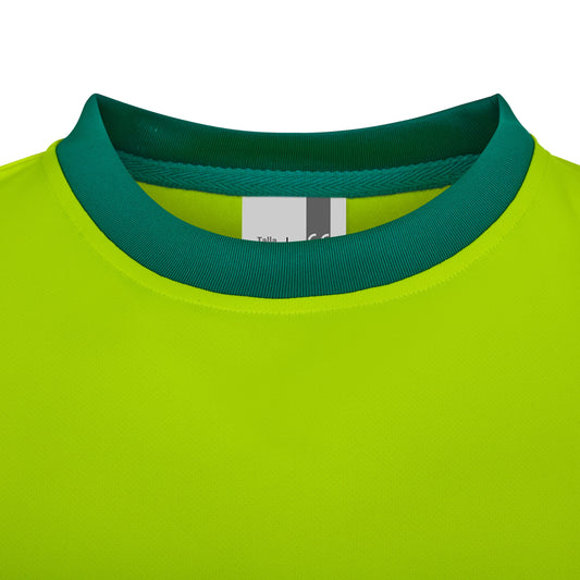 Tricou bicolor cu benzi reflectorizante segmentate maneca lunga GRS green/galben hi-vis V305635