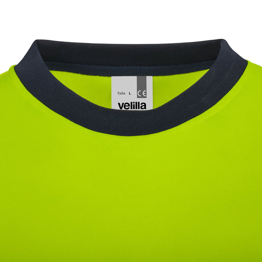 Tricou bicolor cu benzi reflectorizante segmentate maneca lunga GRS albastru marin/galben hi-vis V305635