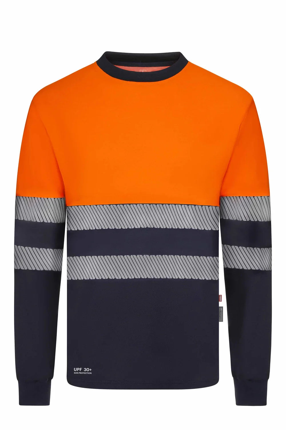 Tricou maneca lunga reflectorizant bumbac/poliester 150g albastru marin/portocaliu fluo V305645