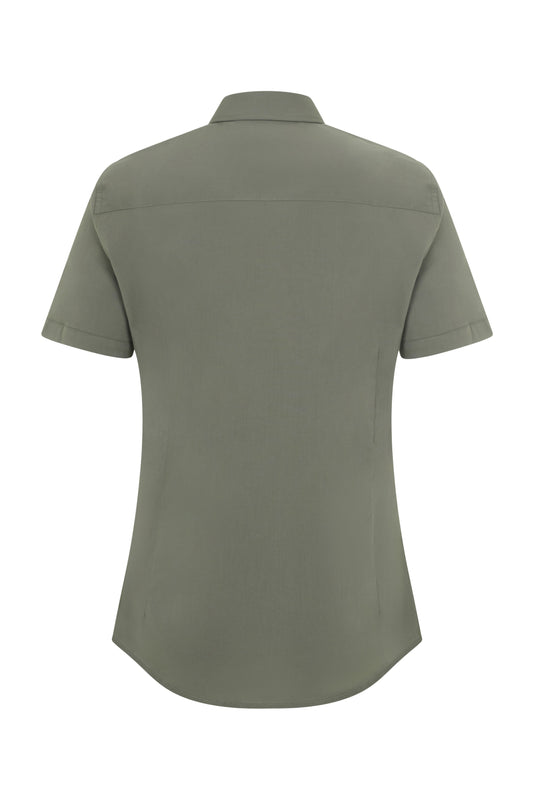Camasa stretch de dama cu maneca scurta verde masliniu deschis V405018S
