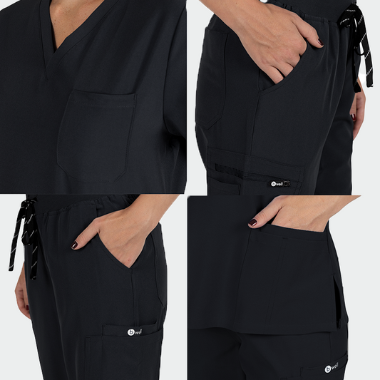 Costum medical negru dama poliester-elastan 170g Bella