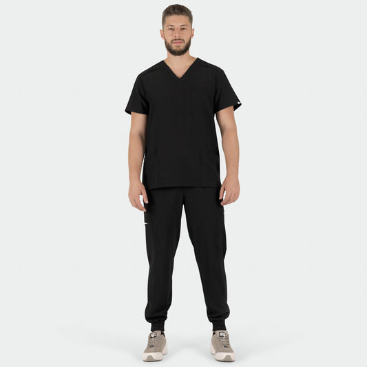 Costum medical stretch poliester 170g negru barbat Matteo