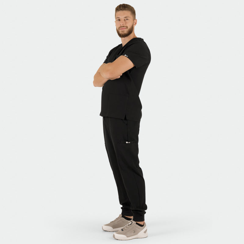 Costum medical stretch poliester 170g negru barbat Matteo