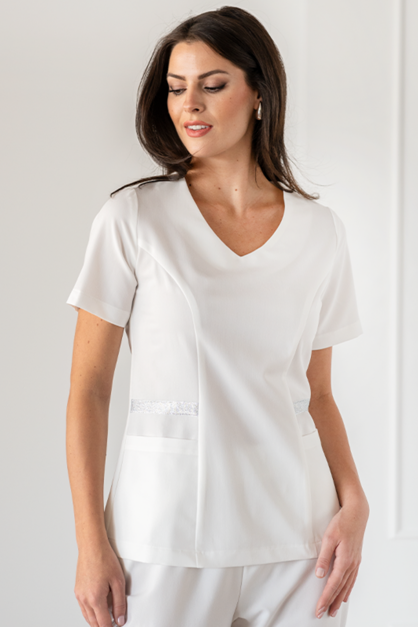 Bluza medicala stretch poliester raion 185g alba dama Elina