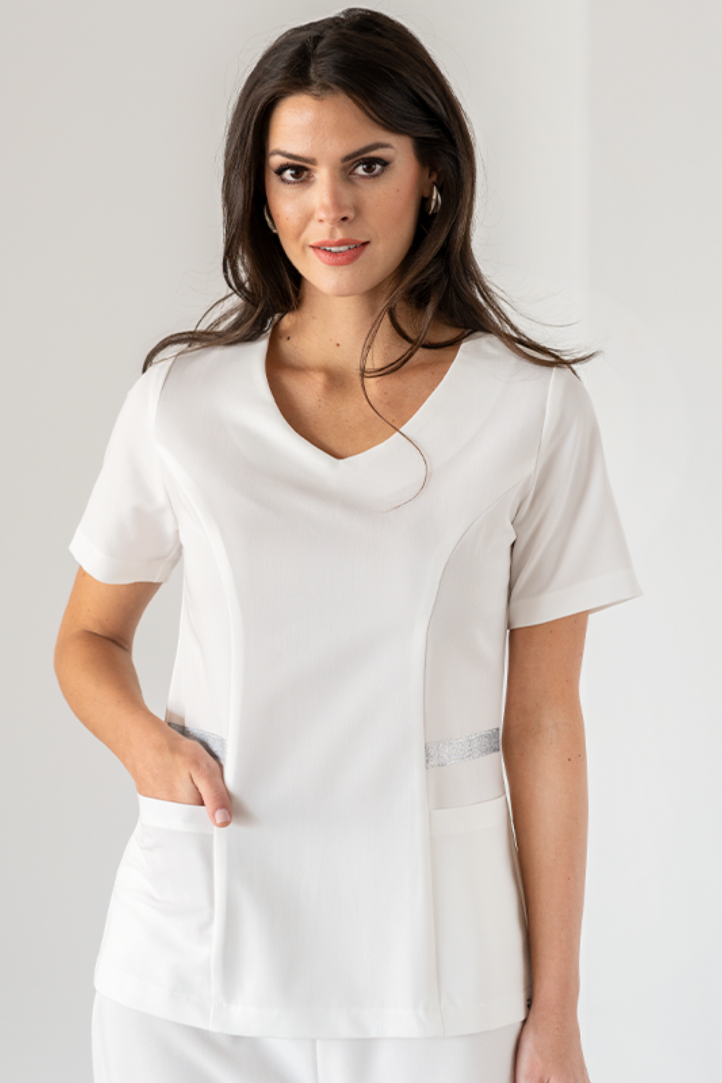 Bluza medicala stretch poliester raion 185g alba dama Elina