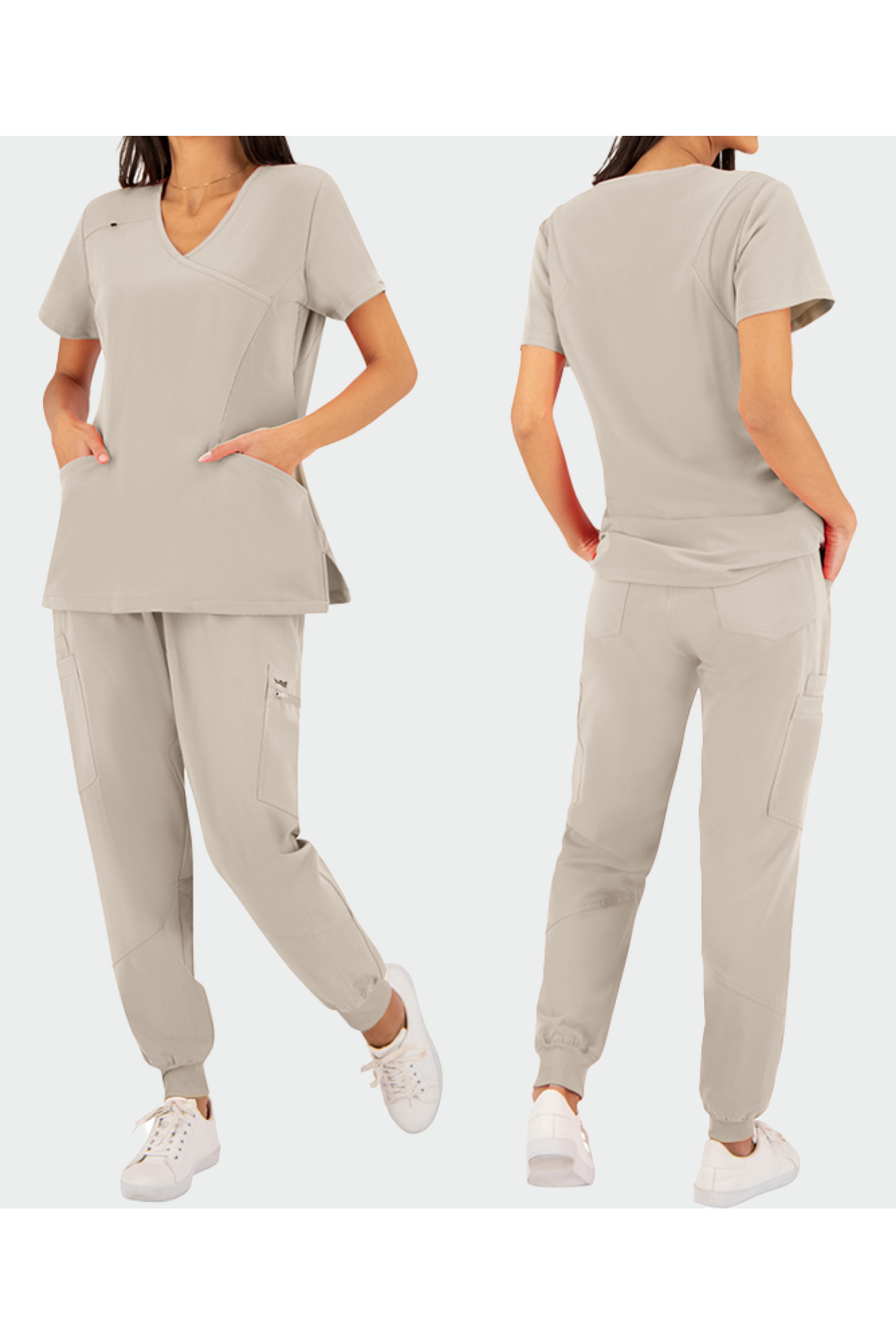 Bluza medicala stretch poliester raion 200g nisipiu dama Justina