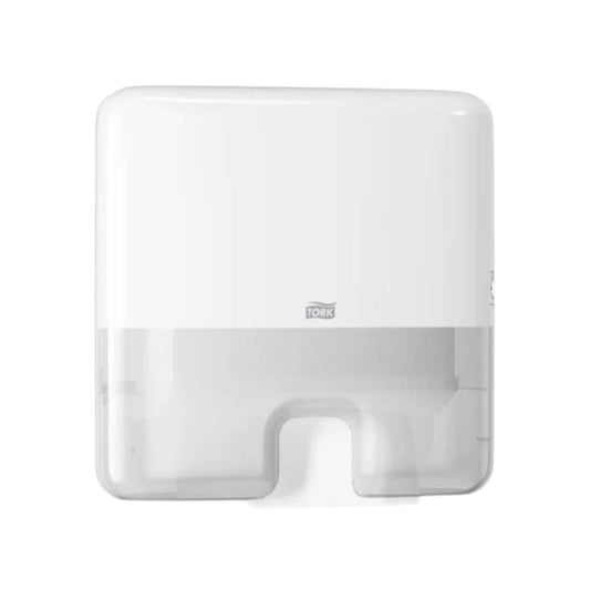 Dispenser Tork Xpress Multifold (cod 552100) pentru prosoape de hârtie pliate în V/C, asigură o distribuire igienică și eficientă.