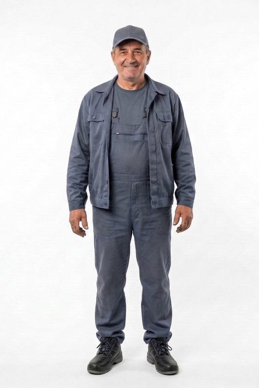 Costum Agricol Complet Mex, Gri: Jacheta + Salopeta + Tricou + Sapca