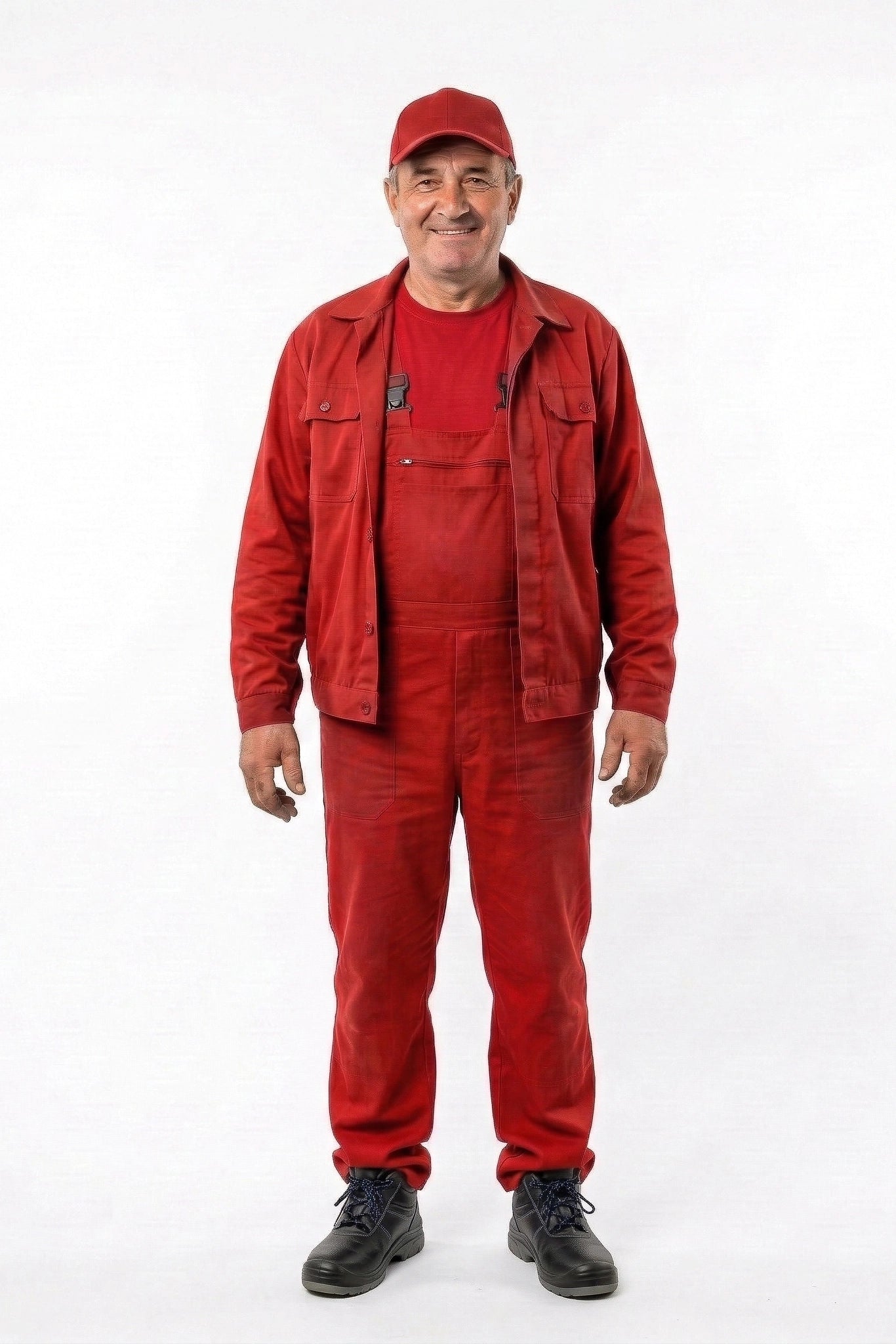 Costum Agricol Complet Mex, Rosu: Jacheta + Salopeta + Tricou + Sapca