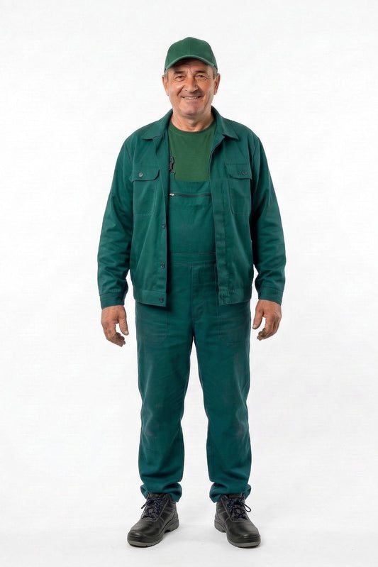 Costum Agricol Complet Mex, Verde: Jacheta + Salopeta + Tricou + Sapca