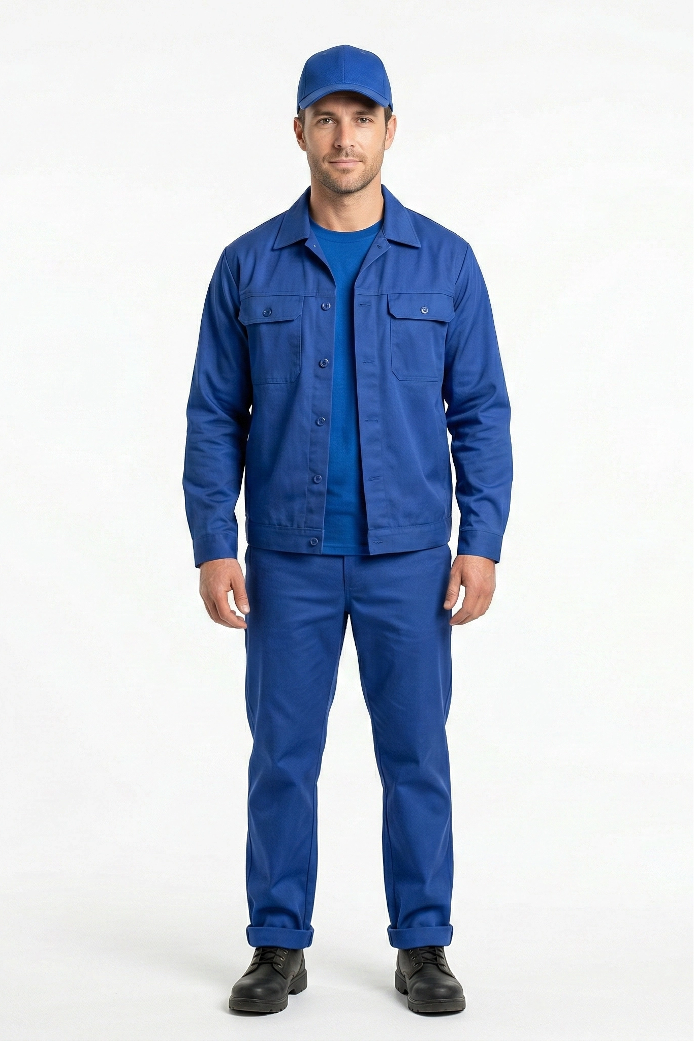 Costum Agricol Complet Beni, Albastru: Jacheta + Pantaloni + Tricou + Sapca