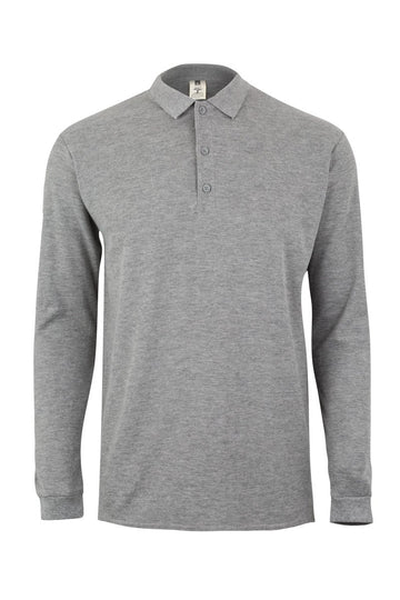 Tricou polo bumbac 210g maneca lunga gri heather Clifton