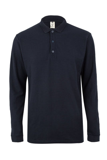 Tricou polo bumbac/poliester 210g maneca lunga bleumarin Clifton