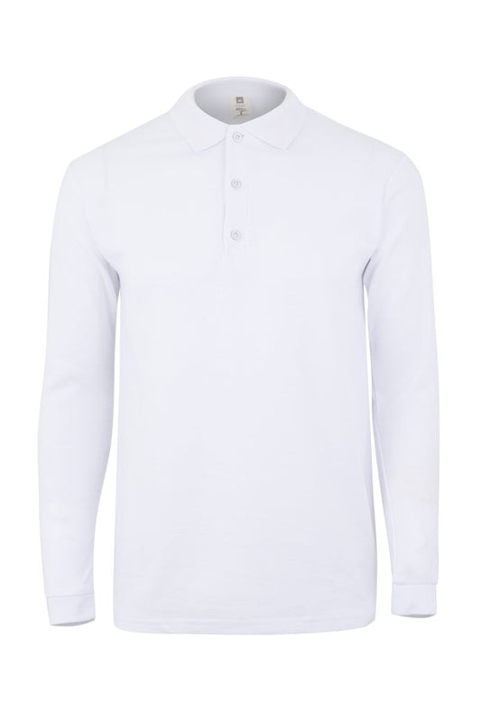 Tricou polo bumbac/poliester 210g maneca lunga alb Clifton