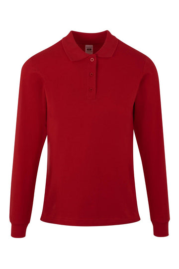 Tricou polo bumbac 200g dama maneca lunga rosu Hobart Woman