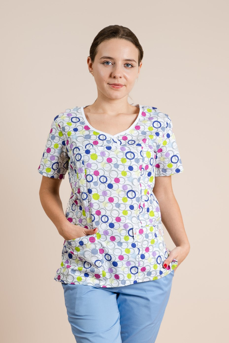 Bluza medicala Alba cu Cercuri Dama Tercot 160g Sonia