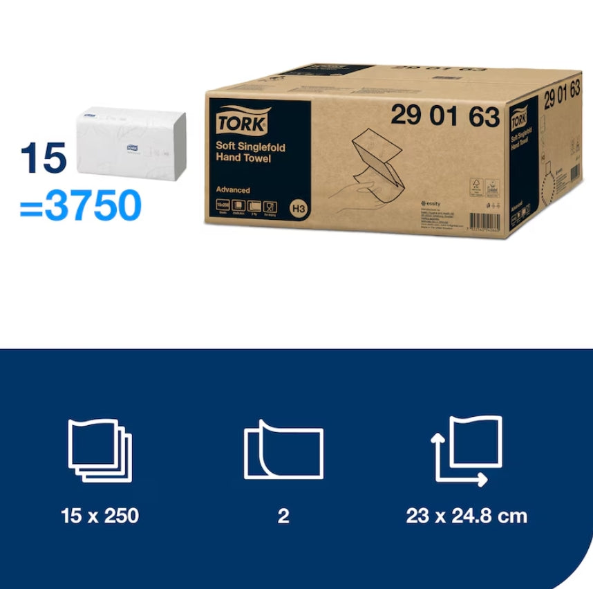 Prosoape pentru maini Tork Soft Singlefold H3 290163 consumabil compatibil cu dispensere dedicate
