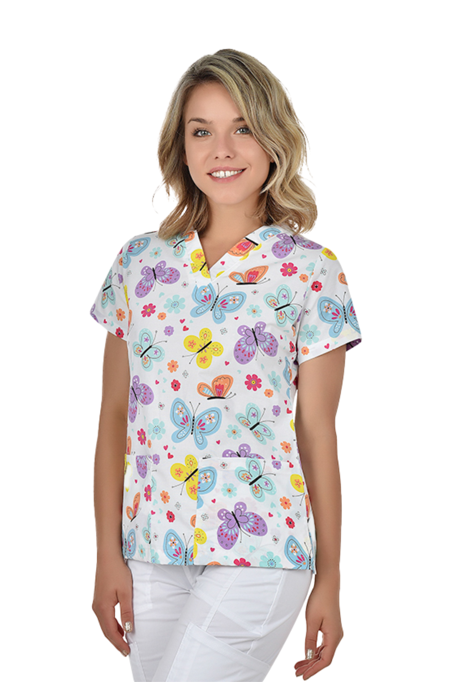 Bluza medicala imprimata unisex fluturi tercot 140g Bambina