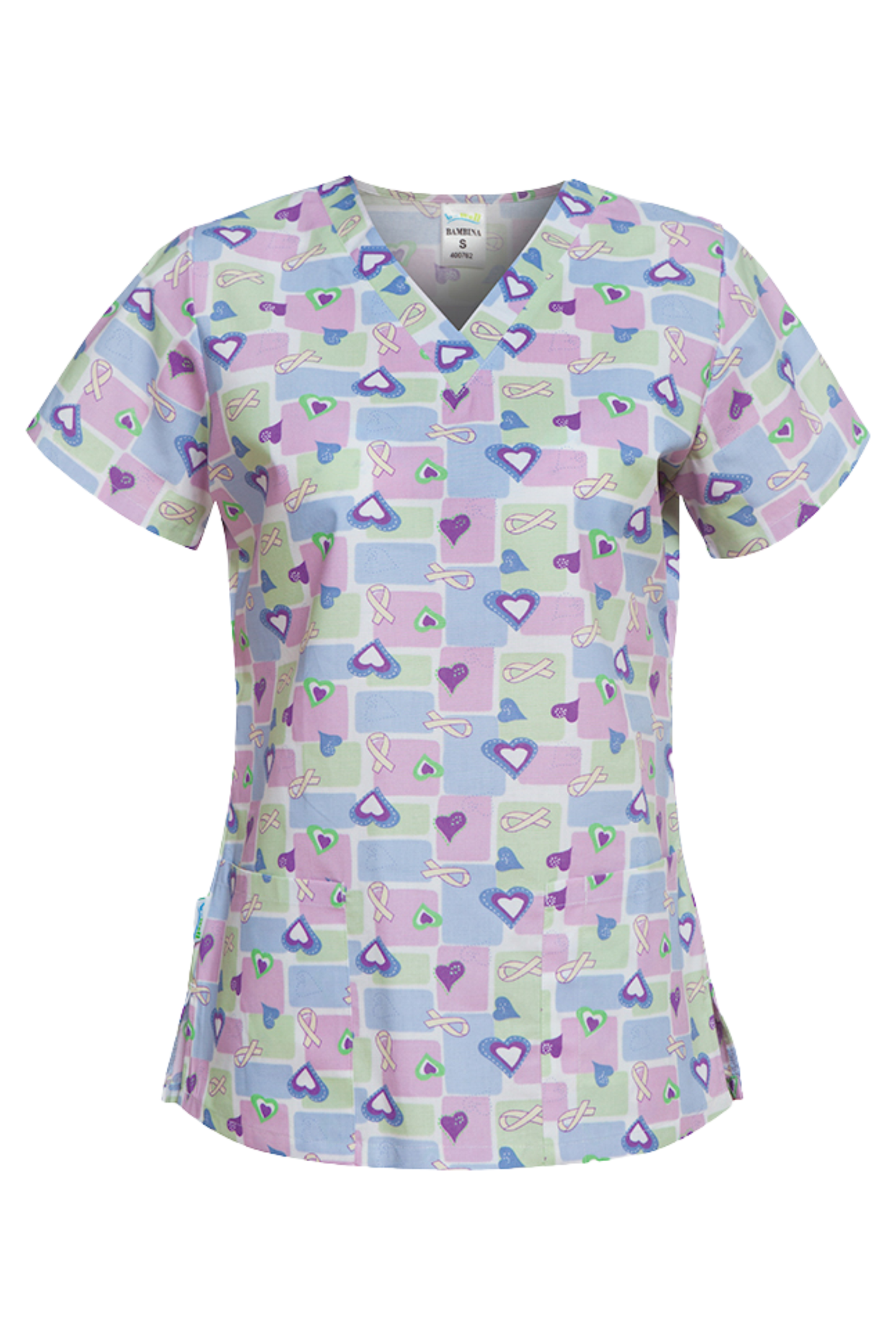 Bluza medicala imprimata unisex inimi mov tercot 140g Bambina