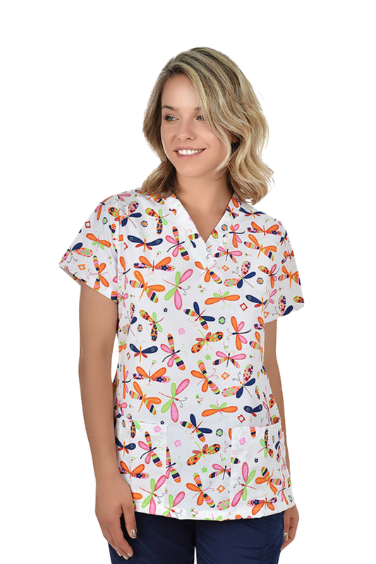 Bluza medicala imprimata unisex libelule tercot 140g Bambina