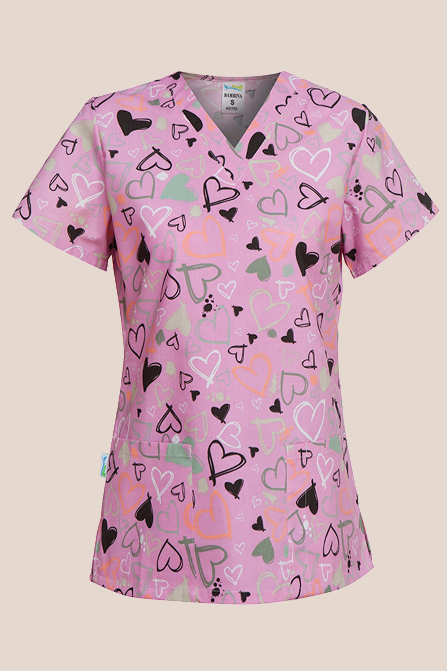 Bluza medicala Dama Roz cu Inimioare Poplin 140g Bambina