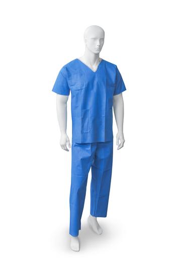 Costum pijama din netesut SMMS 45 g/mp antistatic albastru