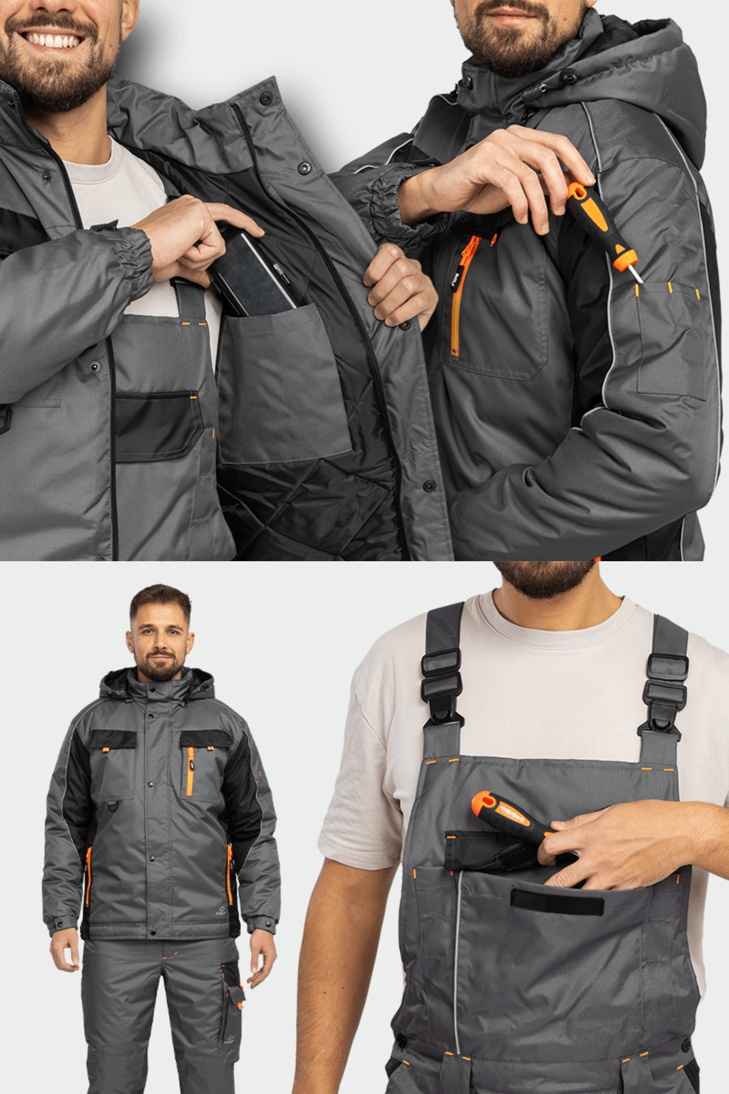 Costum de iarna poliester gri/negru barbat Braver