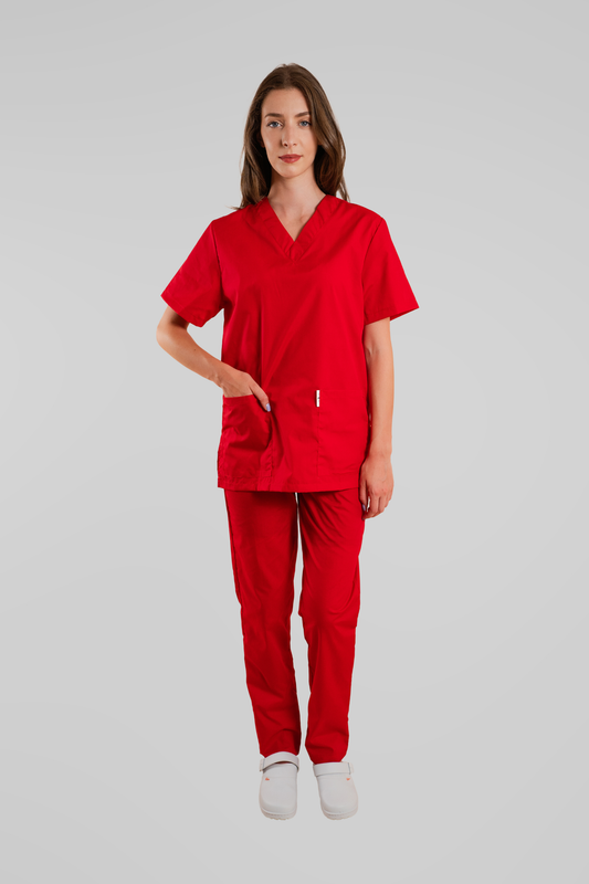 Costum medical unisex poplin 115g rosu Albert