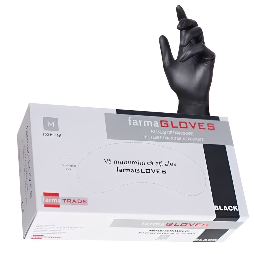 Manusi nitril nepudrate negre 3.5g FarmaGloves 100buc