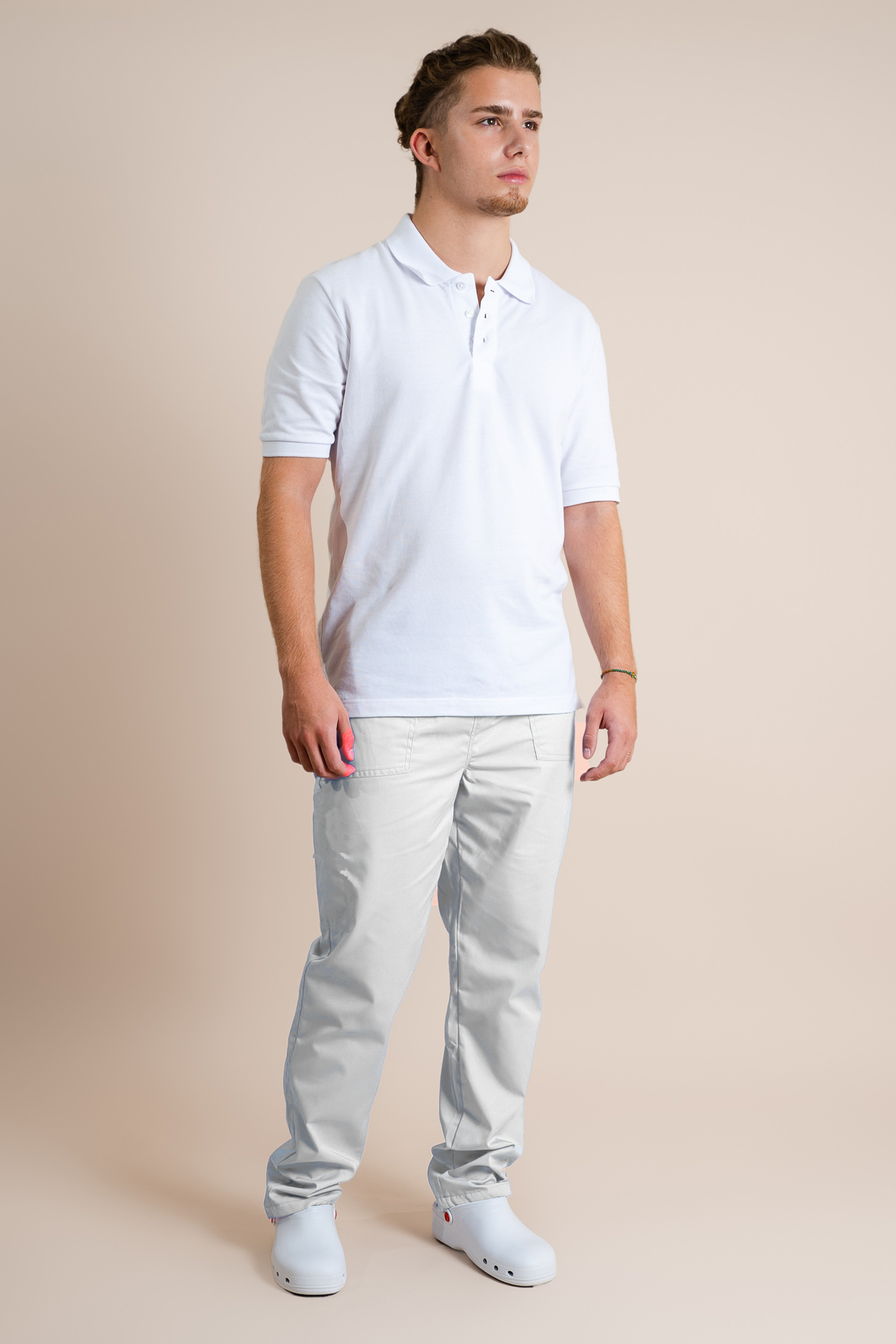 Pantaloni alb unisex poplin elastan 165g Eric
