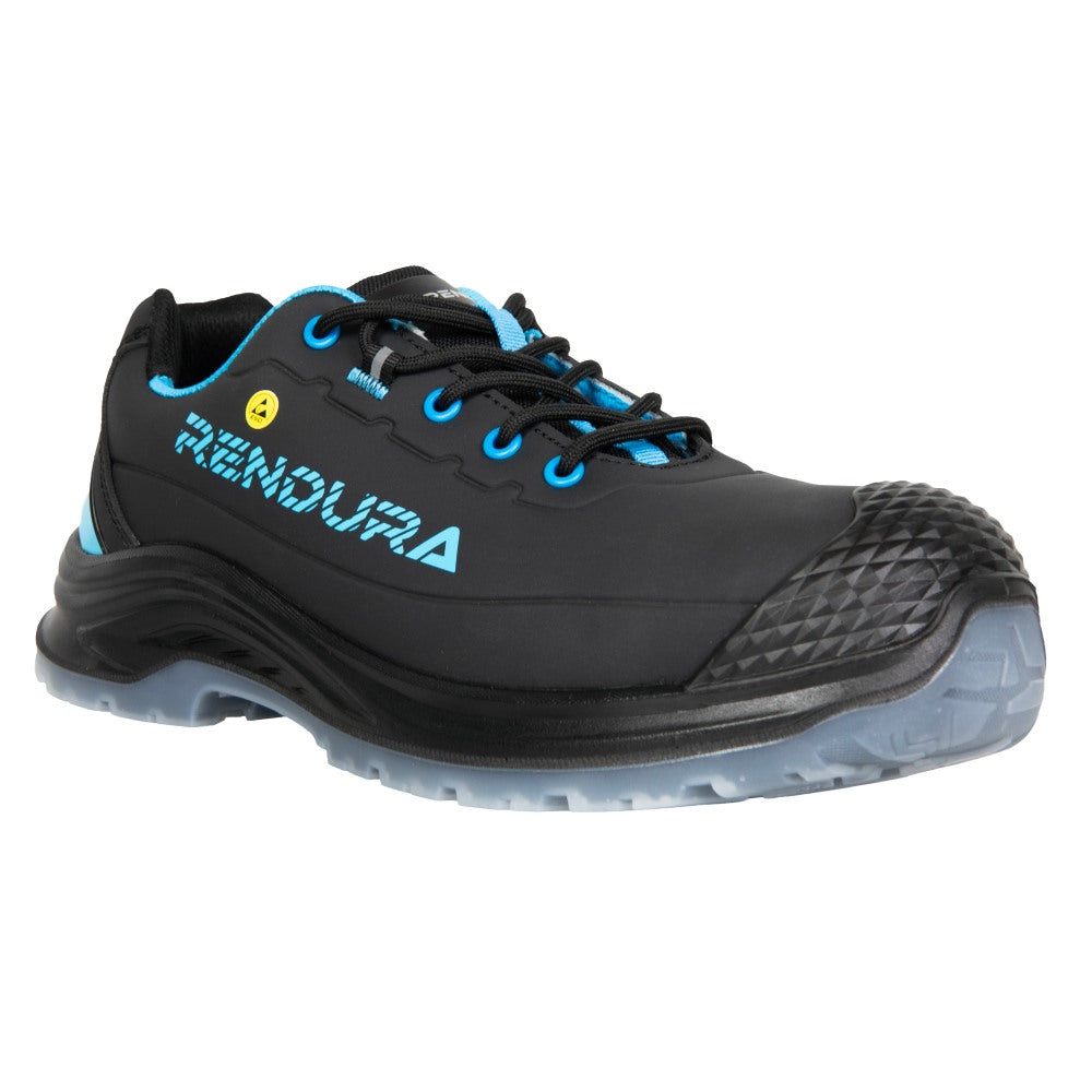 Pantofi protectie S3S/SR/FO/SC/ESD unisex negru/turcoaz microfibra Darklight (32A6)