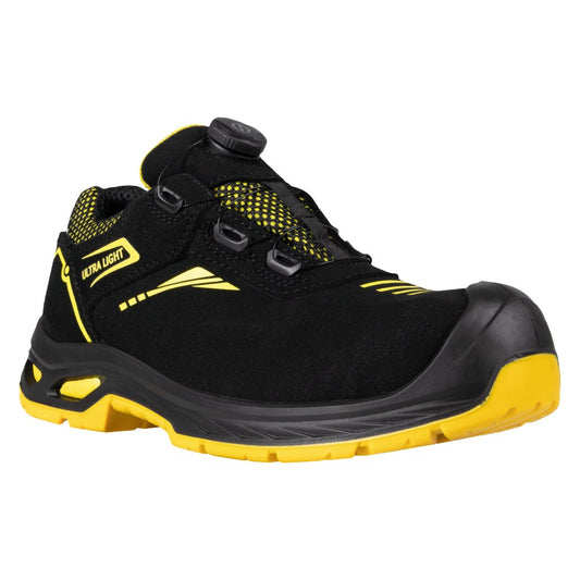 Pantofi protectie S3S/SR/FO/ESD unisex negru/galben piele velur Ultralight (29A6)