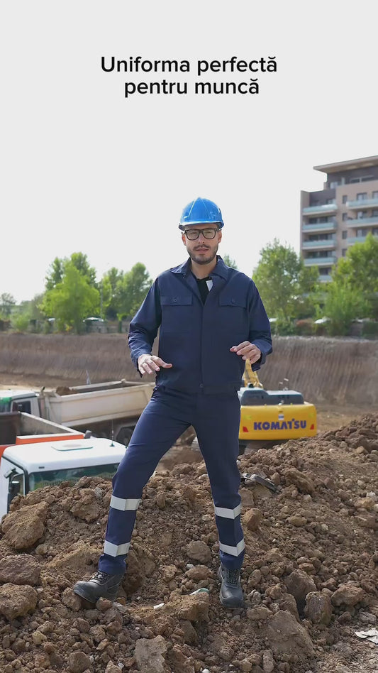 Pantaloni bleumarin din bumbac reflectorizanti Road