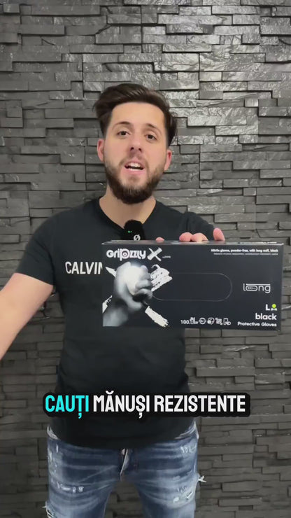 Manusi nitril mecanic auto negre 8g cu manseta extinsa Gripzzly X 100buc