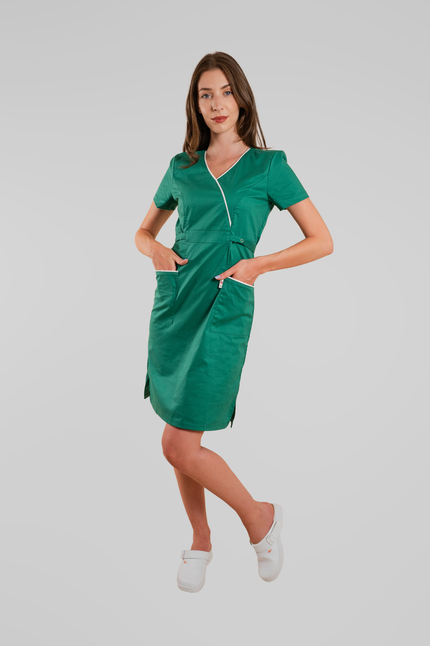 Sarafan de lucru Medical Verde Poplin-Elastan 165g Lory