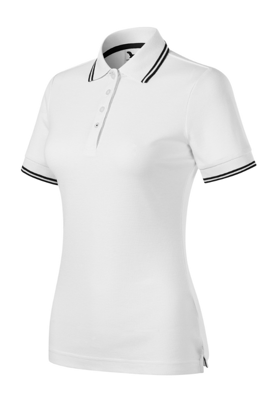 Tricou polo dama alb/negru bumbac/poliester 180g Pique Polo