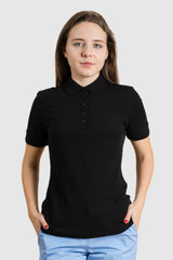 Tricou polo Dama Negru Bumbac 200g Pique Polo