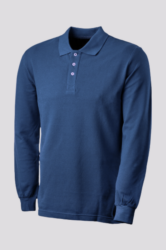 Tricou polo maneca lunga 190 g/mp bumbac bleumarin Confort