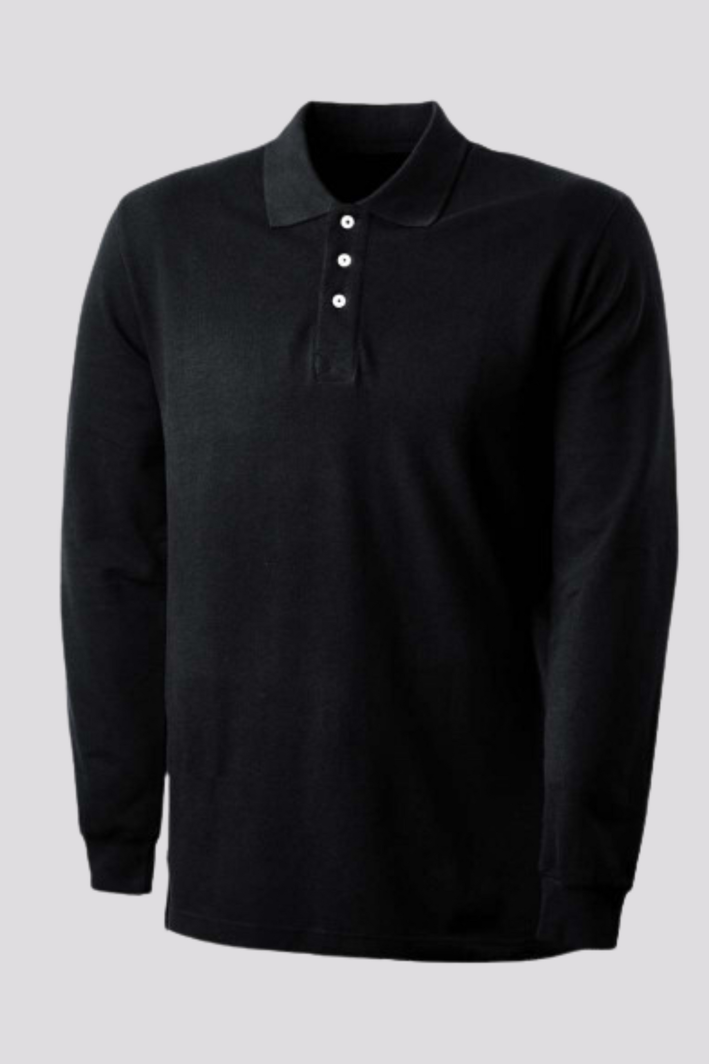 Tricou polo maneca lunga 190 g/mp bumbac negru Confort