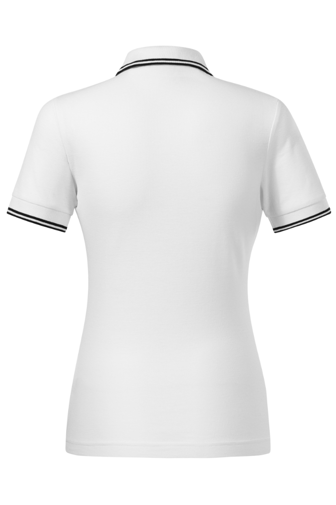 Tricou polo dama alb/negru bumbac/poliester 180g Pique Polo