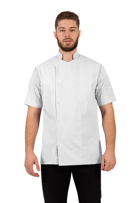 Tunica bucatar alba unisex maneca scurta poplin 130g Nozomi