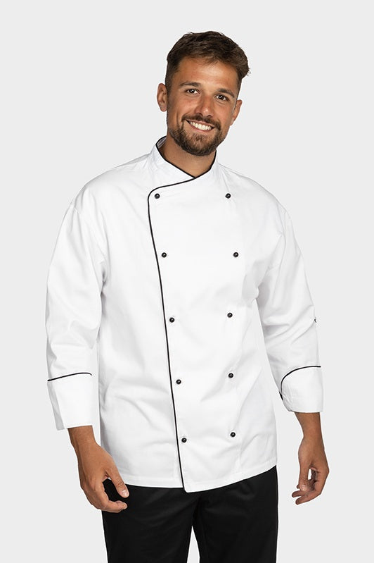 Tunica bucatar alb/negru unisex maneca 3/4 poplin tercot 200g Nobu