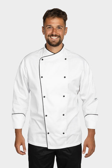 Tunica bucatar alb/negru unisex maneca 3/4 poplin tercot 200g Nobu