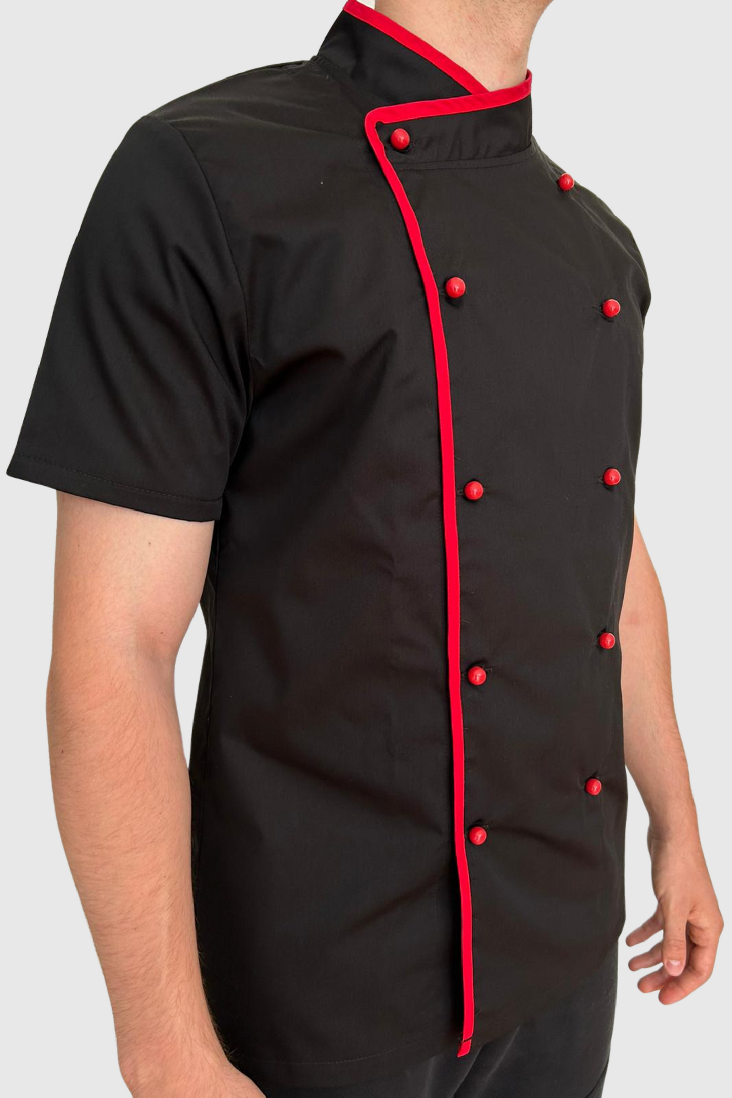 Tunica bucatar negru/rosu unisex maneca scurta poplin 165g Edgar