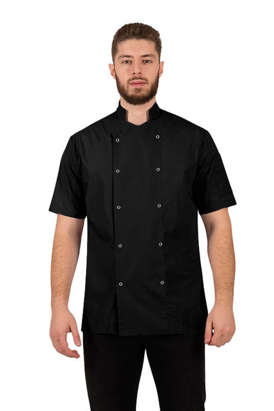 Tunica bucatar neagra unisex maneca scurta poplin 130g Nozomi