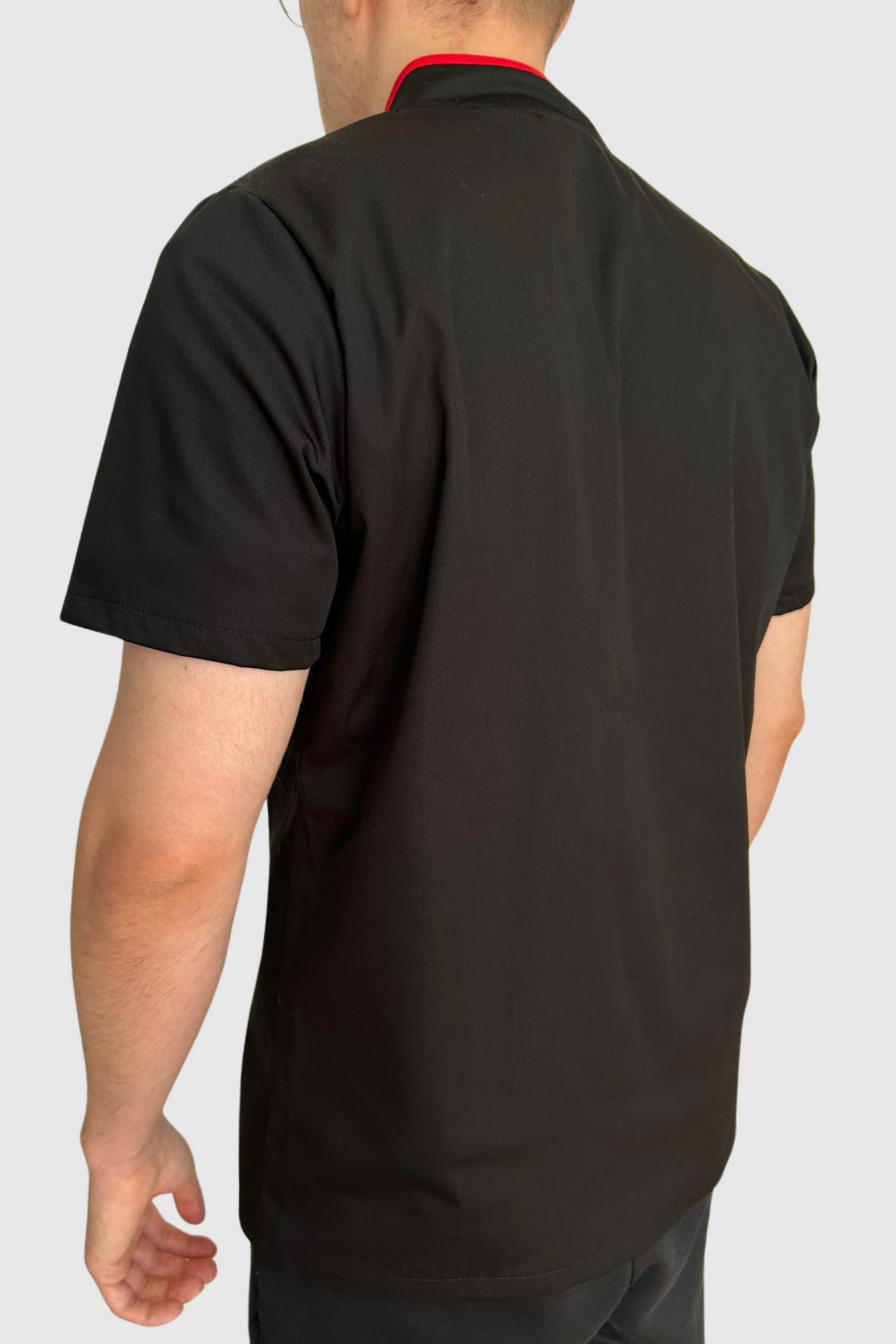 Tunica bucatar negru/rosu unisex maneca scurta poplin 165g Edgar