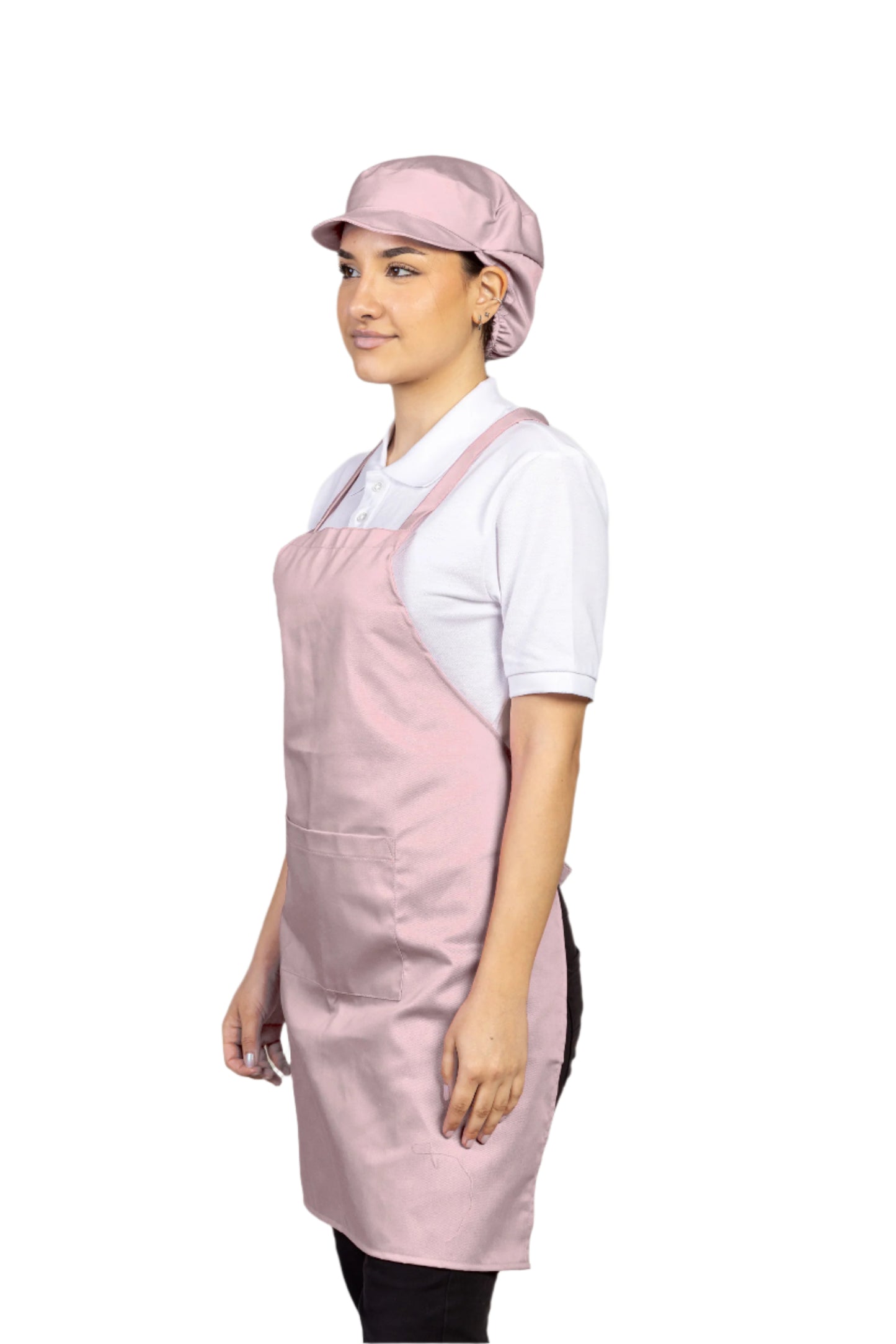 Uniforma roz industria alimentara sort si boneta Monika